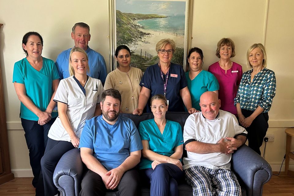 Some of the team pictured in Cluain Árann: back row, Eliza Fitzpatrick (Multi Task Attendant), Liam Rafferty (Multi Task Attendant), Katie Jones (Staff Nurse), Dr. Sariya Khan (Medical Officer), Angela Corby (Clinical Nurse Manager 2), Bridget O’Halloran (Multi Task Attendant), Celine O’Donnell (Staff Nurse) and Carmel Redfern (Director of Nursing).
Front row: Conor Coffey (Multi Task Attendant), Pauline Ryan (Multi Task Attendant) and Adrian Usher (Chef)